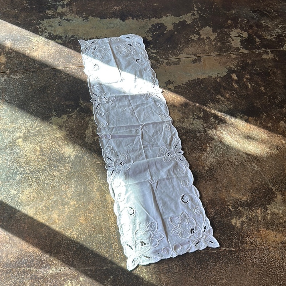 Vintage white linen table runner